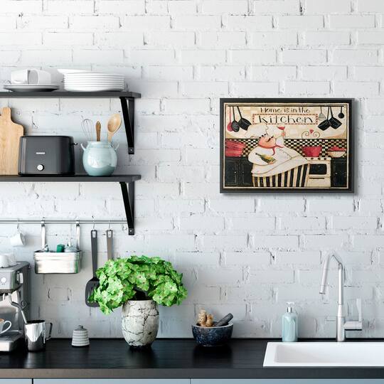 Stupell Industries Home is in the Kitchen with Happy Chef Illustration Framed Wall Art